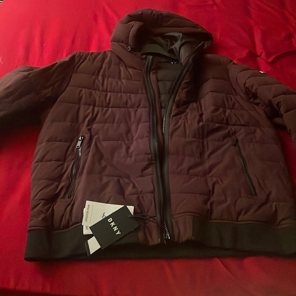 DKNY Men's Quilted Hooded Bomber Jacket xxl Oxblood(Burgundy)